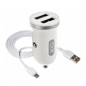 Автомобільний зарядний пристрій XO 2.1A/2 USB + microUSB White (TZ08-M-WH)