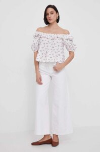 Джинси pepe jeans WIDE LEG MW coated жіночі колір білий PL204684