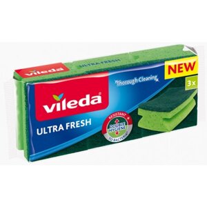 Губка для миття посуду поролонова Vileda антибактеріальні Ультра Фреш (Ultra Fresh) 3 шт. (4023103239500)