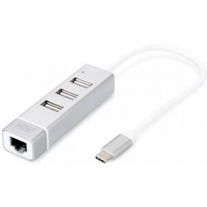 Хаб USB digitus USB 2.0 type-C + fast ethernet (DA-70253)