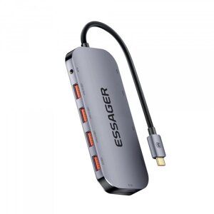 Хаб USB essager 11in1 USB3.2 gen USB 2.0 HDMI VGA type-c RJ45 SD TF (EHB11-FQ0g-Z)