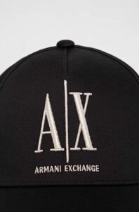 Бавовняна бейсболка Armani Exchange колір чорний з аплікацією