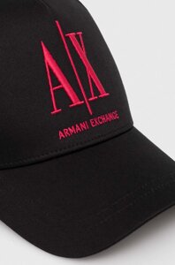 Бавовняна бейсболка Armani Exchange колір чорний з аплікацією