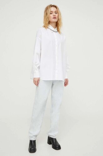 Бавовняна сорочка Drykorn жіноча колір білий relaxed класичний комір