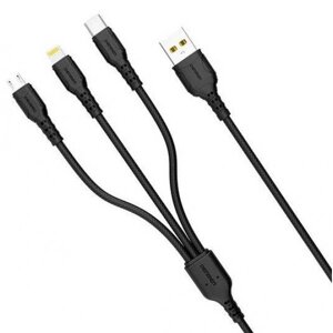 Кабель denmen D05E 3-в-1 lightning/micro USB/type-C 2.4A 1m black (DM-D05E-BK)