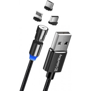 Кабель синхронізації даних Colorway USB-Lightning + microUSB + USB-C 1 m Black (CW-CBUU037-BK)