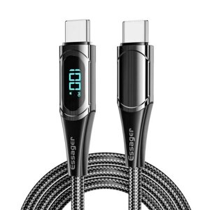 Кабель синхронізації даних Essager LED Digital Display Fast Charging 100W USB Cable Type C to Type C 1m Black (ES-XCTT1-YD01)