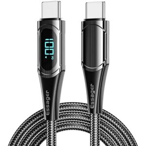 Кабель синхронізації даних Essager LED Digital Display Fast Charging 100W USB Cable Type C to Type C 2m Black (ES-XCTT1-YDA01)