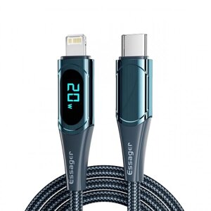 Кабель синхронізації даних Essager LED Digital Display PD 20W Fast Charging Type C to Lightnining USB Cable 1m Blue (EXCTL-YD03)