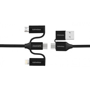 Кабель синхронізації даних Promate USB-Lightning/microUSB/USB Type-C Pentapower. Black