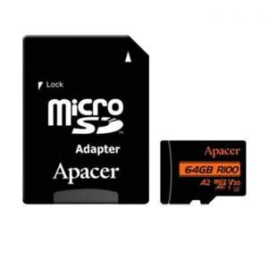 Карта пам'яті apacer microsdxc 64GB UHS-I/U3 class 10 (AP64GMCSX10U8-R) + SD адаптер