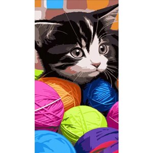 Картина за номерами Strateg М'які клубочки з кошеням 50х25 см (WW224)