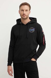 Кофта Alpha Industries x Nasa чоловіча колір чорний з капюшоном з аплікацією