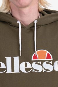 Кофта Ellesse SHK13288 Ferrer чоловіча колір зелений з капюшоном однотонна SHK13288-KHAKI