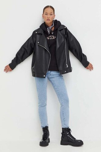 Кофта Tommy Jeans жіноча колір чорний з капюшоном з аплікацією