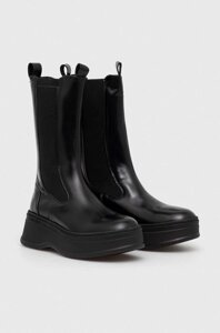 Шкіряні черевики Calvin Klein PITCHED CHELSEA BOOT жіночі колір чорний на платформі HW0HW01686