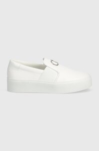 Шкіряні кеди calvin klein flatform CUP SLIP ON RE LOCK LTH жіночі колір білий HW0hw02057