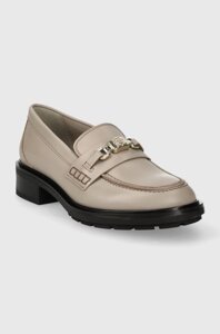 Шкіряні мокасини Tommy Hilfiger TH HARDWARE LOAFER жіночі колір сірий на плоскому ходу FW0FW07765