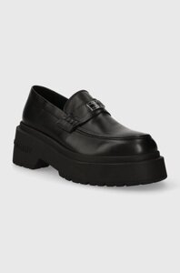 Шкіряні мокасини Tommy Jeans TJW CHUNKY LOAFER жіночі колір чорний на платформі EN0EN02320