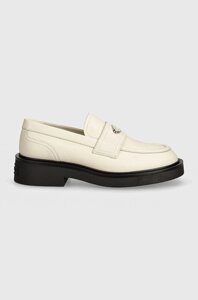 Шкіряні мокасини Tommy Jeans TJW FLAT LOAFER жіночі колір бежевий на плоскому ходу EN0EN02557