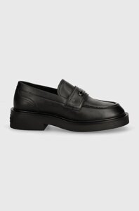 Шкіряні мокасини Tommy Jeans TJW FLAT LOAFER жіночі колір чорний на плоскому ходу EN0EN02557