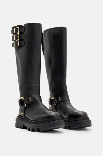 Шкіряні чоботи AllSaints Jade Biker Boot жіночі колір чорний на платформі W055FB