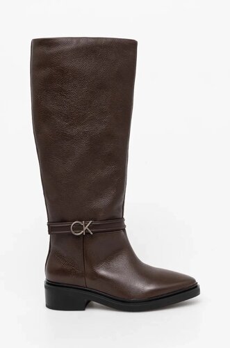 Шкіряні чоботи Calvin Klein HEEL KNEE BOOT 30 W/HW LTH жіночі колір коричневий на платформі HW0HW02184