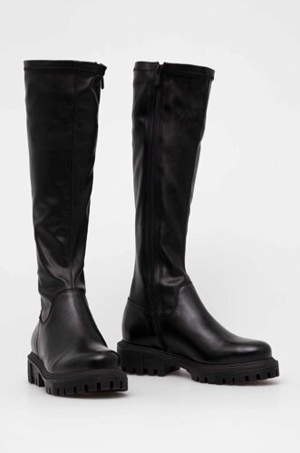 Шкіряні чоботи Wojas жіночі колір чорний на плоскому ходу 7104981