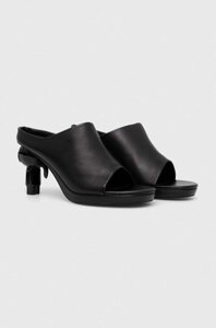 Шкіряні шльопанці Karl Lagerfeld IKON HEEL жіночі колір чорний каблук блок KL39004