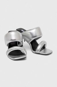 Шкіряні шльопанці Karl Lagerfeld IKON HEEL жіночі колір срібний каблук блок KL39005A