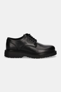 Шкіряні туфлі Calvin Klein DERBY LTH чоловічі колір чорний HM0HM01574