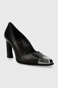 Шкіряні туфлі HUGO Tarah колір чорний каблук блок 50513297