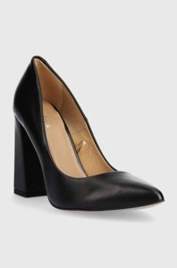 Шкіряні туфлі Wojas колір чорний каблук блок 3503951