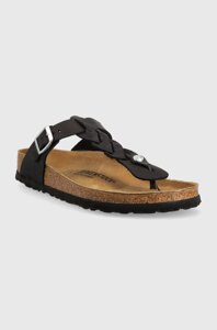 Шкіряні в'єтнамки Birkenstock Gizeh Braided жіночі колір чорний на плоскому ходу