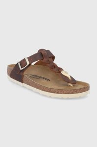 Шкіряні в'єтнамки Birkenstock Gizeh жіночі колір коричневий на плоскому ходу 1021336