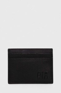 Шкіряний футляр для кредитних карт з брелоком Armani Exchange колір чорний