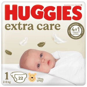 Одноразові підгузки Huggies Extra Care Розмір 1 (2-5 кг), 22 шт. (5029053583235)