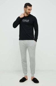 Піжамний бавовняний лонгслів Polo Ralph Lauren колір чорний з принтом