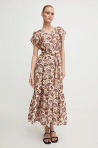 Сукня з домішкою льону Bruuns Bazaar ZeodaryBBMaysie dress колір рожевий maxi розкльошена BBW3934