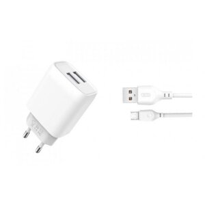 Мережевий зарядний пристрій XO 2.4A/2USB + microUSB White (L57-M-WH)