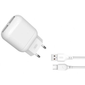 Мережевий зарядний пристрій XO 2.4A/2USB + microUSB White (L78-M-WH)