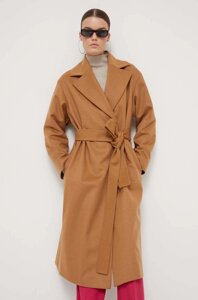 Вовняне пальто HUGO колір коричневий перехідне