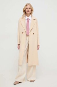 Вовняне пальто Marella колір бежевий перехідний двобортний