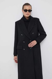 Вовняне пальто Sisley колір чорний перехідне двобортне