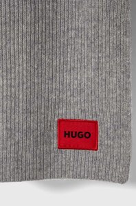 Вовняний шарф HUGO колір сірий однотонний