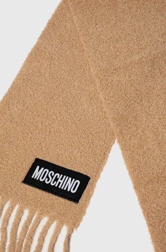 Вовняний шарф Moschino колір бежевий однотонний