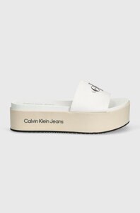 Шльопанці Calvin Klein Jeans FLATFORM SANDAL MET жіночі колір білий на платформі YW0YW01036