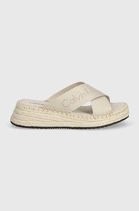 Шльопанці Calvin Klein Jeans SPORTY WEDGE ROPE SANDAL MR жіночі колір бежевий на танкетці YW0YW01364