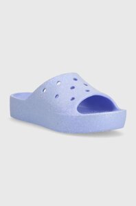 Шльопанці Crocs Classic Platforn Glitter Slide жіночі колір фіолетовий на платформі 208233