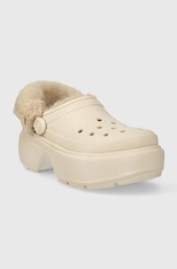 Шльопанці Crocs Stomp Lined Clog жіночі колір бежевий на платформі 208546